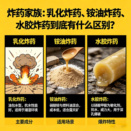 盐边炸药家族：乳化炸药、铵油炸药、水胶炸药到底有什么区别？